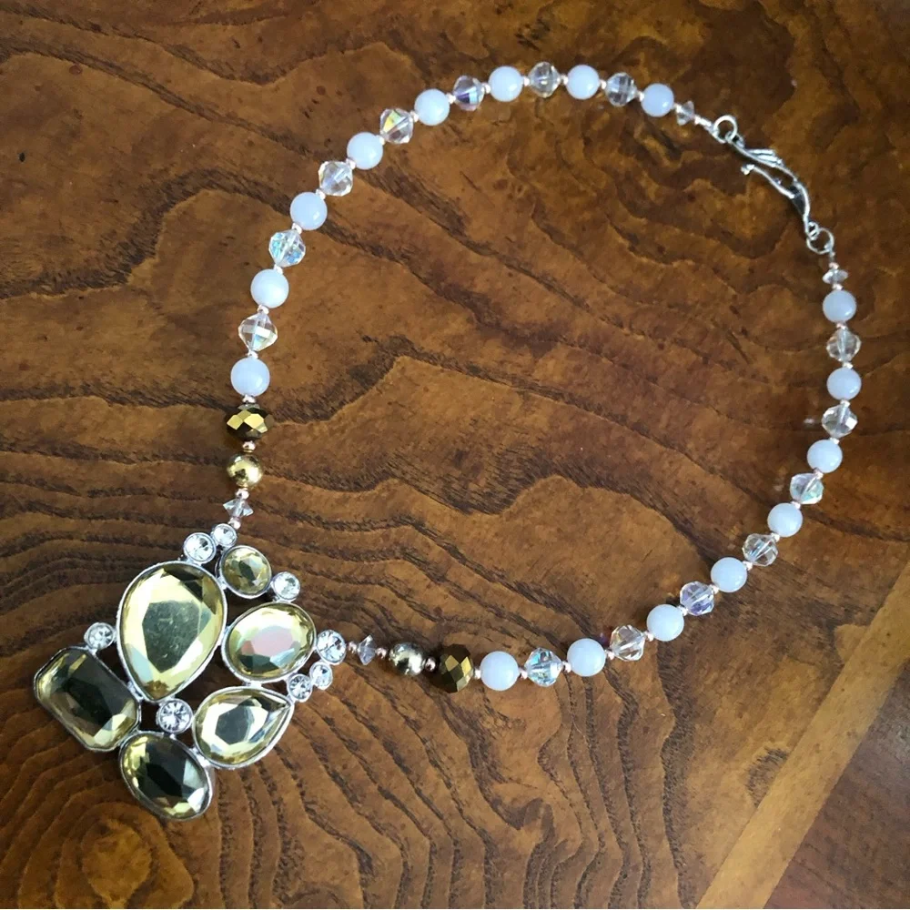 Handcrafted large saffron stone pendant crystal quartz stone necklace